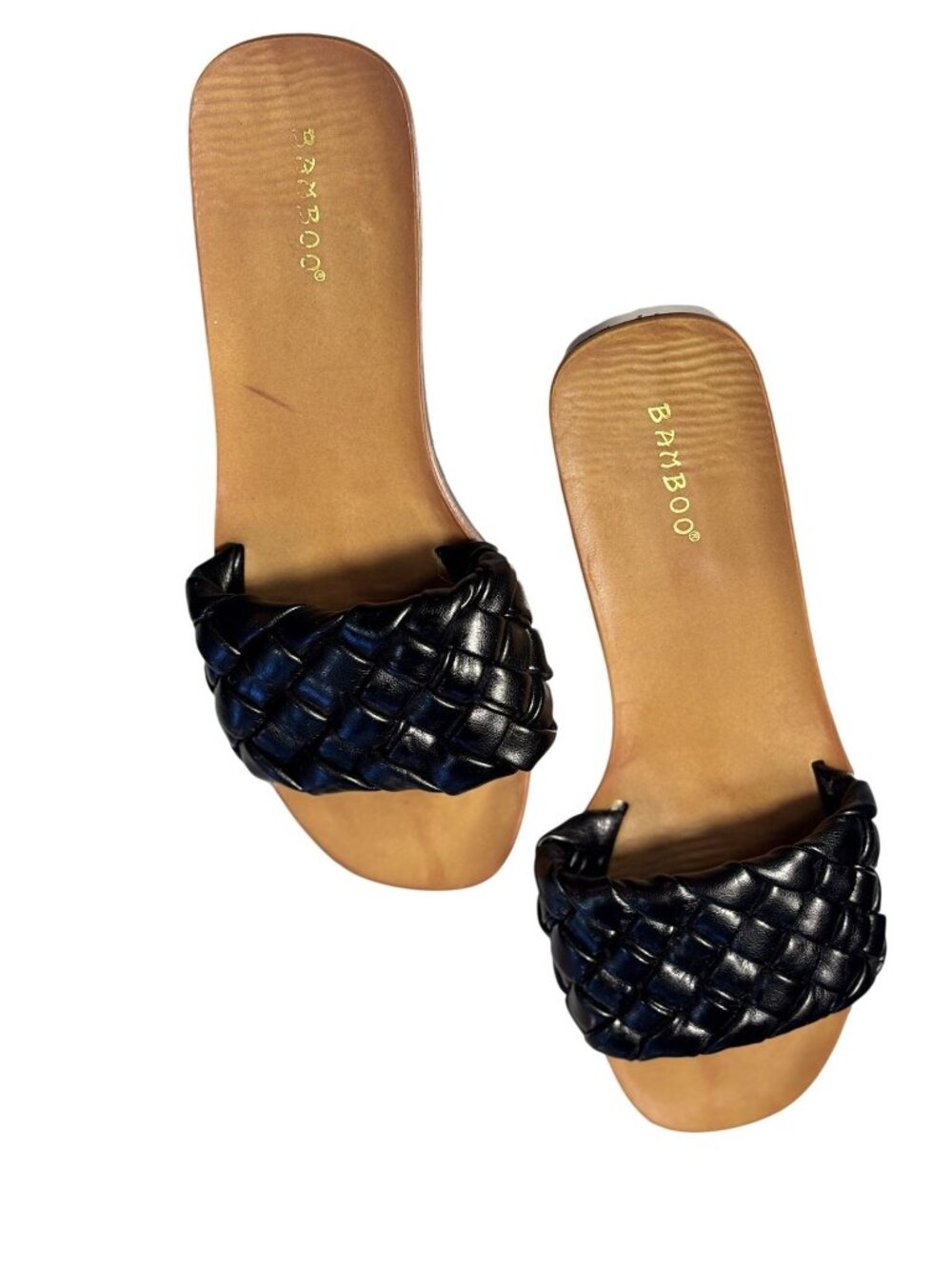 Braided Black Slide Sandals Bamboo Size 38 Comfortable & Stylish Flat Shoes - Picture 2 of 7